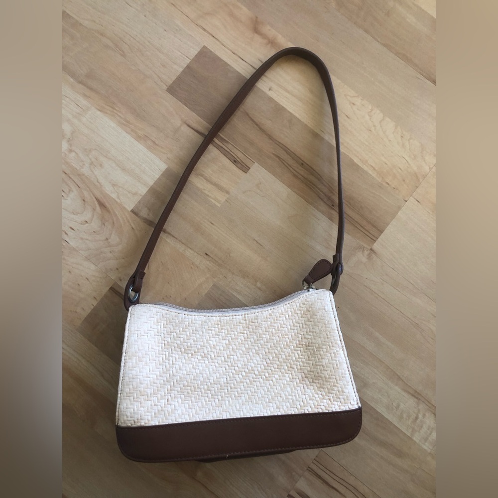 Etienne Aigner Women’s Mini Purse Natural Straw W/ Faux Leather Accents